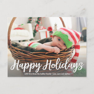 Postale Joyeuses vacances en blanc Script Photo carte post