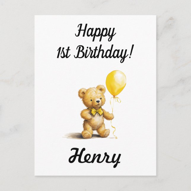 Postale Joyeux 1er Anniversaire, Carte d'anniversaire Ours (Devant)