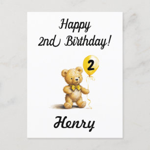 Postale Joyeux 2e anniversaire, carte d'ours en peluche pe