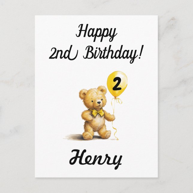 Postale Joyeux 2e anniversaire, carte d'ours en peluche pe (Devant)