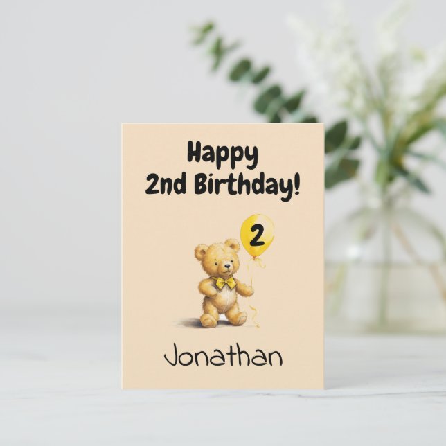 Postale Joyeux 2ème anniversaire, Carte Ourson Personnalis (Debout devant)