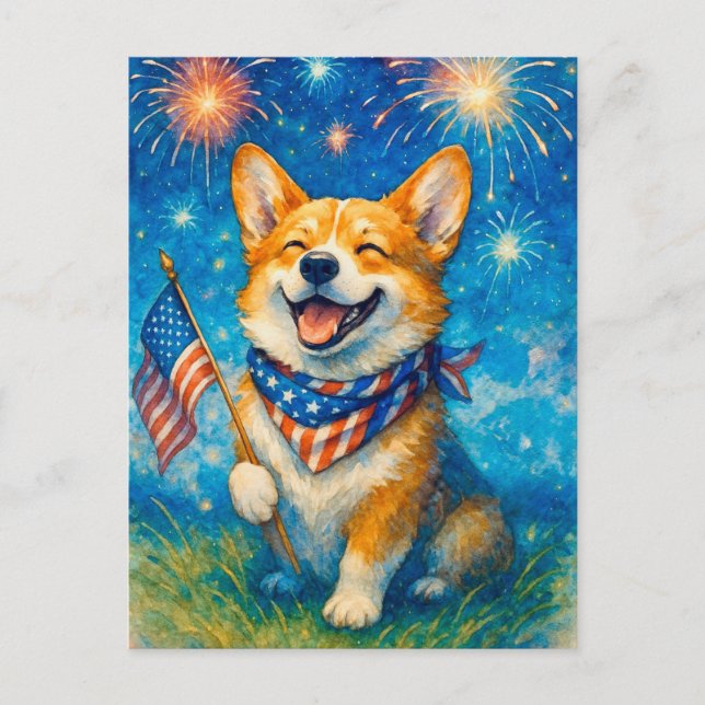 Postale Joyeux 4 juillet Corgi Welsh Corgi Reine Carte Pos (Devant)