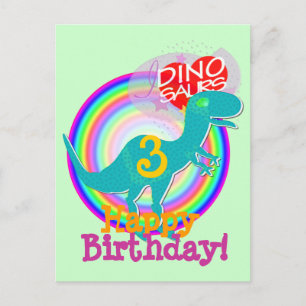 Postale Joyeux anniversaire 3 ans Blue Dino T-Rex carte po