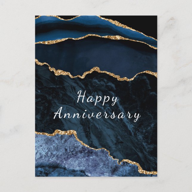 Postale Joyeux Anniversaire Carte Agate Marine Bleu Marbre (Devant)