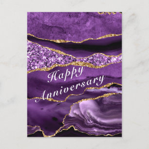 Postale Joyeux Anniversaire Carte Agate Purple Gold Marble