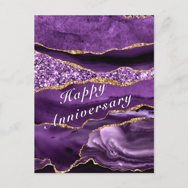 Postale Joyeux Anniversaire Carte Agate Purple Gold Marble (Devant)