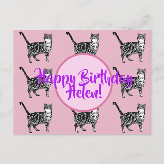 Postale Joyeux Anniversaire Carte de Femme Chat Tigré (Devant)