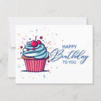 Joyeux Anniversaire : Carte de Vœux Cupcake Bleu V