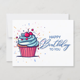 Postale Joyeux Anniversaire : Carte de Vœux Cupcake Bleu V