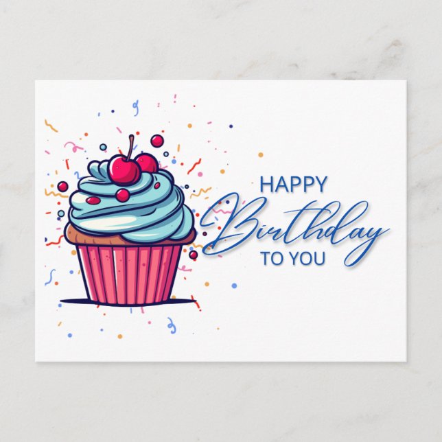 Postale Joyeux Anniversaire : Carte de Vœux Cupcake Bleu V (Devant)