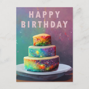 Postale Joyeux Anniversaire Carte Gâteau Confettis Espace