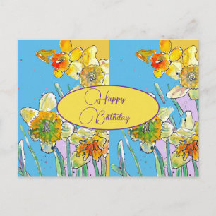 Postale Joyeux Anniversaire Daffodil floral Jaune Carte Po