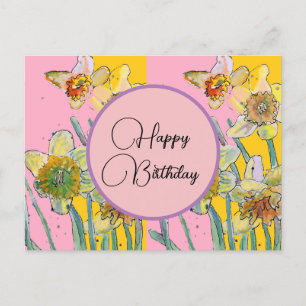 Postale Joyeux Anniversaire Daffodil floral Rose Carte Pos