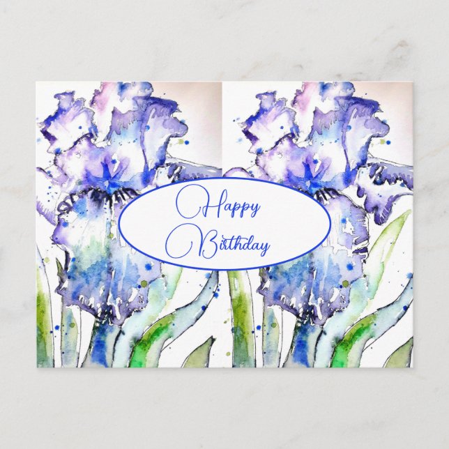 Postale Joyeux Anniversaire Iris floral Pourpre Carte Post (Devant)