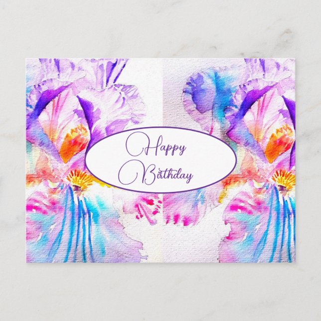 Postale Joyeux Anniversaire Iris floral Pourpre Rose Carte (Devant)