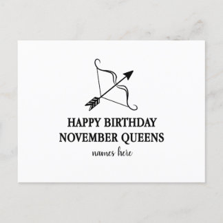Postale joyeux anniversaire novembre carte reine personnal