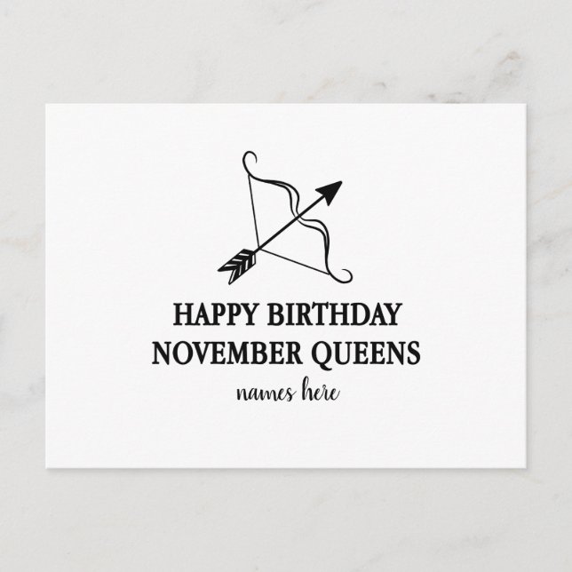 Postale joyeux anniversaire novembre carte reine personnal (Devant)