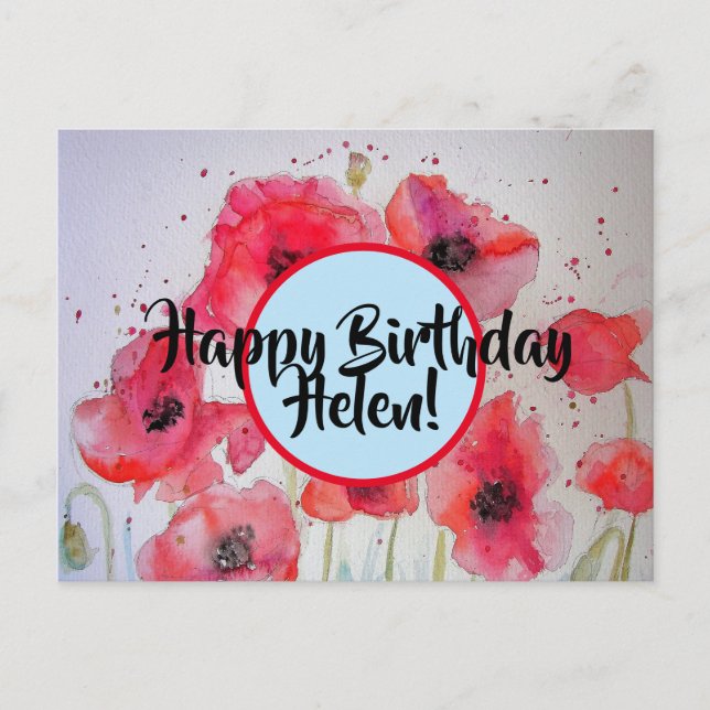 Postale Joyeux anniversaire Poppy floral dames Nom Carte p (Devant)
