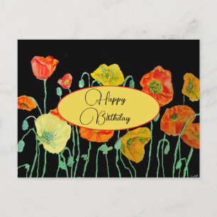Postale Joyeux Anniversaire Poppy floral Rouge Jaune Carte