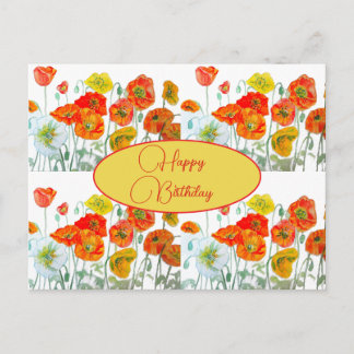 Postale Joyeux Anniversaire Poppy floral Rouge Jaune Carte