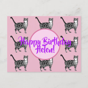 Postale Joyeux Anniversaire Tabby Chat Femme Nom Carte Pos