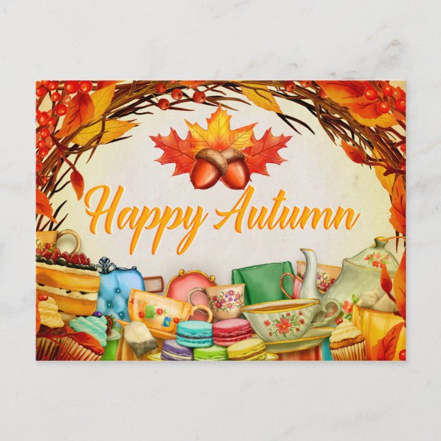 Postale Joyeux automne. Illustration. Carte saisonnière. (Devant)