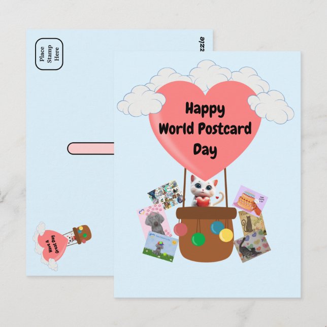 Postale Joyeux chat de la Journée Mondiale de la Carte Pos (Devant / Derrière)