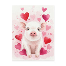 Joyeux Cochon Amour Coeurs Jeunes Animaux Carte Po