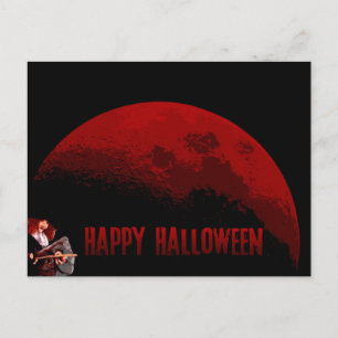 Postale Joyeux Halloween - Sorcière et Lune - Carte postal