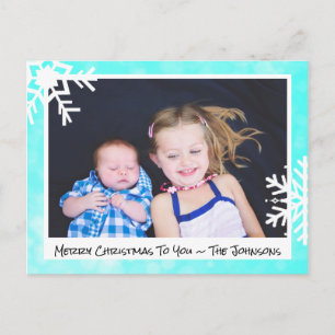 Postale Joyeux Noël Aqua Snowflakes Carte photo de famille