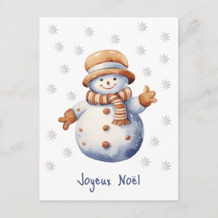 Postale Joyeux Noël carte de vœux bonhomme de neige d'hive