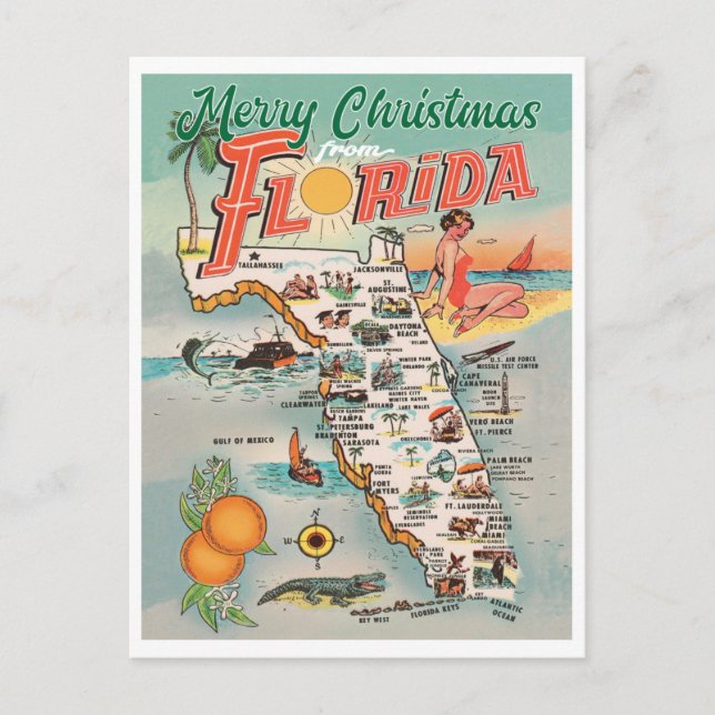 Postale Joyeux Noël de Floride carte vintage (Devant)