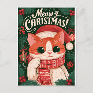 Postale Joyeux Noël Meow Funny Cat Carte de Noël