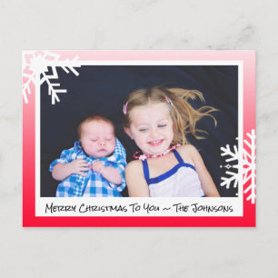 Postale Joyeux Noël Red Snowflakes Carte photo de famille