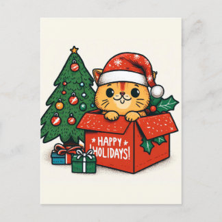 Postale Joyeux Noël Surprise : Chat de Noël dans une carte