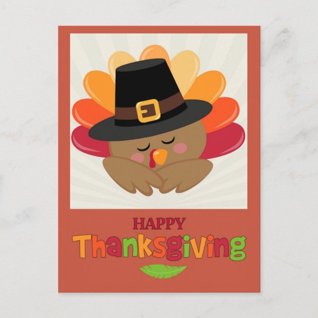 Postale Joyeux Thanksgiving Jolie Carte De Vœu Dinde De De (Devant)