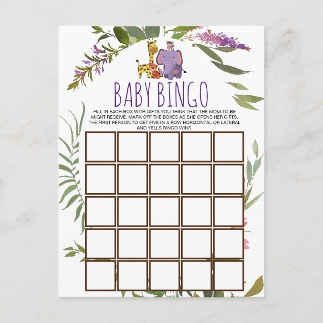 Postale Jungle Safari Animal Baby shower Carte Bingo (Devant)