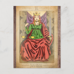 Postale Justice grand arcana tarot échelles de carte en dé