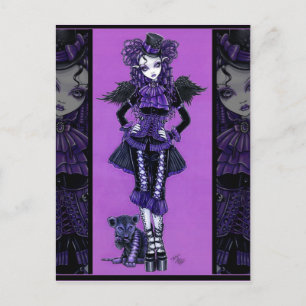 Postale Kitty Purple Chat gothique Victorian Angel Carte p
