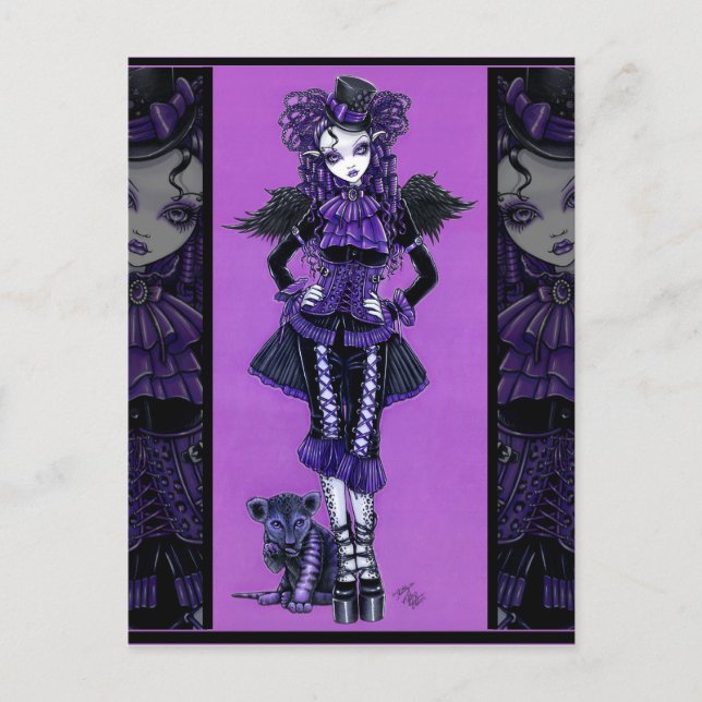 Postale Kitty Purple Chat gothique Victorian Angel Carte p (Devant)