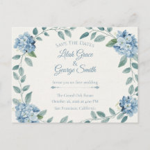 La carte d'annonce de mariage The Blue Bloom Elega