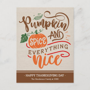 Postale La carte de Thanksgiving Citrouille Spice & Everyt