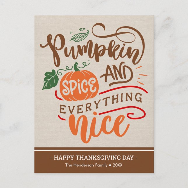 Postale La carte de Thanksgiving Citrouille Spice & Everyt (Devant)