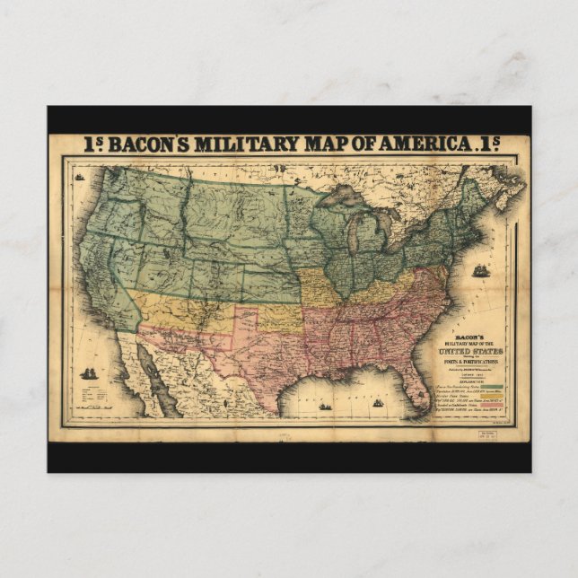 Postale La carte militaire des États-Unis de Bacon (1862) (Devant)