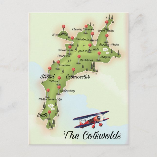 Postale La carte vintage des Cotswolds (Devant)