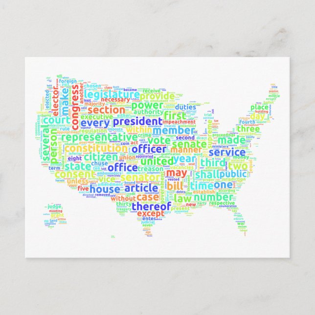 Postale La Constitution des États-Unis Carte du nuage sur  (Devant)