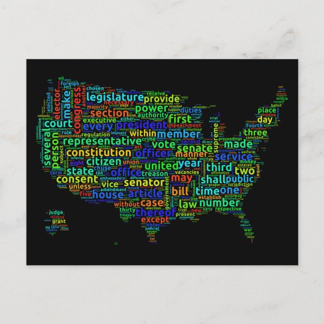 Postale La Constitution des États-Unis Carte du nuage sur  (Devant)
