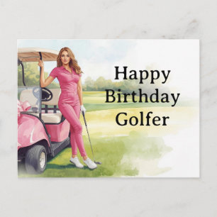 Postale La femme de golf joue au golf Carte d'anniversair