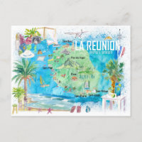 La Réunion Carte illustrée de l'île de voyage 
