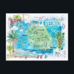 Postale La Réunion Carte illustrée de l'île touristique<br><div class="desc">La Réunion Carte illustrée de l'île touristique avec les points forts</div>